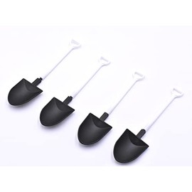 50PCS Plastic Mini Ice Cream Dessert Spoon Shovels Pudding Yogurt Spoons for Family or Party(Black and white)