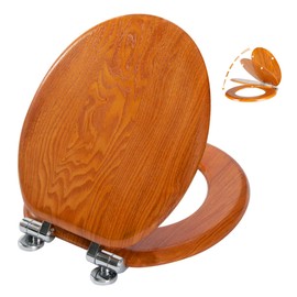 Angel Shield Wood Veneer Natural Toilet Seat with Quiet Close,Easy Clean, Quick-Release Hinges(Round,Wood)