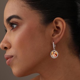 LeCalla 925 Sterling Silver Leverback Earrings | Sacred Heart Jesus Enamel Earrings for Women | Cubic Zirconia Round Earrings 35MM