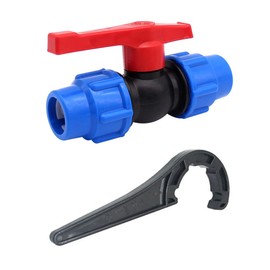 Ball Valve Connector, MDPE Irrigation Pipe Fittings Valve, Plastic Ball Valve Shut-Off Stop Tap Valve for Water Pipe Compression Fittings (25mm with Wrench)