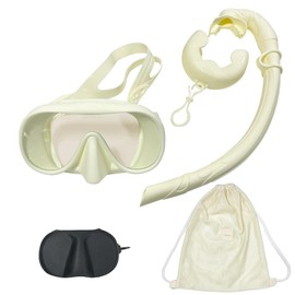 motherworks, Snorkel Set for Adult Wide Anti-Fog Glass Lenses Nature Cream with mesh Backpack, case (Cream)