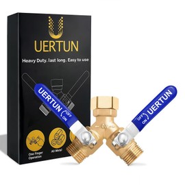 UERTUN Brass Garden Hose Splitter with Stainless Steel Long Handle,One-Finger Operation Hose Splitter 2 Way Heavy Duty Shut off Valves,3/4" GHT Thread Y Valve Water Garden Hose Adapter(Blue)