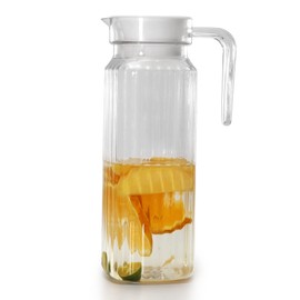 Acrylic Pitcher 37 oz, OEH Unbreakable Plastic Pitcher, Clear Plastic Pitcher with Lid, BPA-Free, Heat-Resistant Small Plastic Water Pitcher for Tea, Sangria, Lemonade, Juice, Milk, Stripe