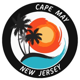 Cape May, New Jersey Tropical Scene Decorative Car Truck Window Sticker Decal Vinyl Die-Cut Badge Emblem Vacation Souvenir Travel Gear Ocean Island Beach