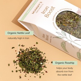 Iron Boost - Organic Herbal Tea | 15 Biodegradable (Non-GMO) Tea Pyramids | Natural Boost Iron Levels When Anaemic | Nettle Leaf & Rose hip | Made By Midwives