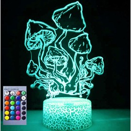 Jinnwell 3D Mushroom led Night Light Lamp Illusion Night Light 16 Color Changing Table Desk Decoration Lamps Gift Acrylic Flat ABS Base USB Cable Toy