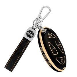 TOMALL for Hyundai Key Fob Cover with Keychain, 7 Buttons Soft TPU Keyfob Case Compatible with Hyundai IONIQ 6, Santa Fe, Grandeur, KONA, Elantra (2022-2025) - Black