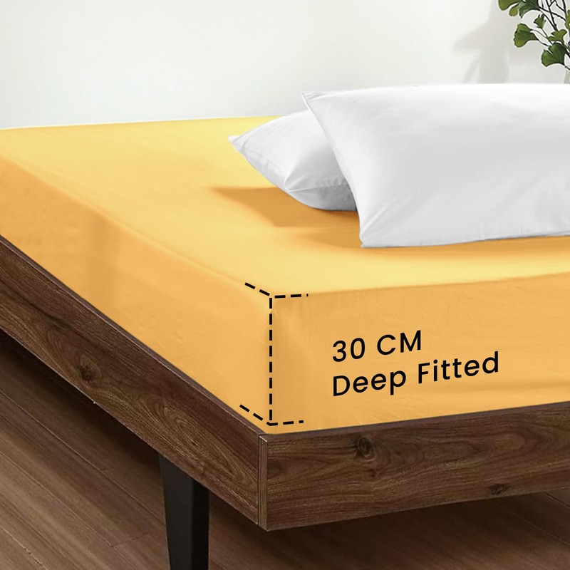 SSW HOMES Double Fitted Sheet Ochre - Deep Pocket 12