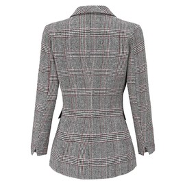 ebossy Women's Notch Lapel 2 Button Boyfriend Blazer Suit Houndstooth Plaid Jacket Coat (X-Large, Grey)