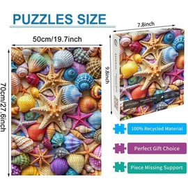 Jigsaw Puzzles for Adults 1000 Pieces-Colorful Seashell and Starfish, 1000 Piece Puzzle for Adults with Letter on Back No Dust, with 1:1 Poster(27.6"x19.7")