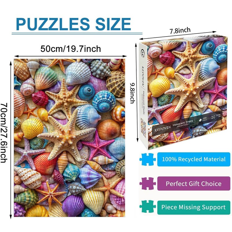 Jigsaw Puzzles for Adults 1000 Pieces-Colorful Seashell and Starfish, 1000