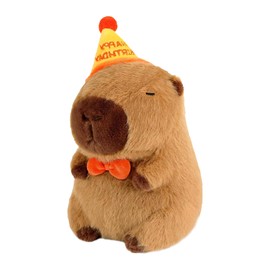 QhgPnt 1Pcs Birthday Hat Capybara Plush Toy, 25cm/9.8in Capybara Gifts, Adorable Soft Capybara Doll, Capybara Plush Toy, Cute Stuffed Animal, For Boys And Girls At Birthday Easter Gift