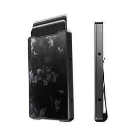 Groove Life Groove Wallet Forged Carbon Gun Metal with Money Clip - Men's Minimalist Low Profile Aluminum Credit Card Holder with Magnetic Thumb Swipe, RFID Blocking