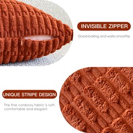 JOTOM Pack of 2 Corduroy Soft Striped Cushion Covers 40x40 cm 16x16 Inch Boho Decorative Throw Pillow Covers Square Cushion Case Home Decor Pillow Cases for Couch Sofa Living Room Bed (Rust)
