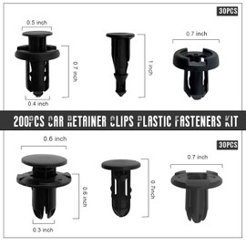 QUICTO 200PCS Automotive Retainer Clip Plastic Fastener Kit, Automotive Push Pin Retainer Fender Clips, Most Popular Size Automotive Push Pin Rivet Set with Fastener Remover