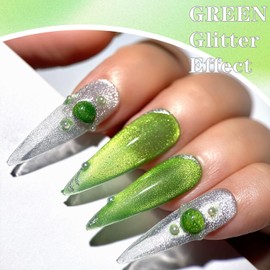 senvenski Jelly Glass Cat Eye Gel Nail Polish with Magnet 15ML Magnetic 3D Galaxy Holographic Glitter Translucent Sheer Color Gel Polish Salon Home DIY (Green Apple, MY1-030)