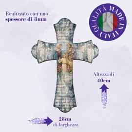 F.LLI BONELLA FRATELLI BONELLA - Wall Crucifix in Poplar Wood Depicting the Holy Family - Vintage Crucifix 28x40 cm - Wooden Crucifix 100% Made in Italy
