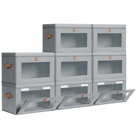 Homsorout Large Closet Storage Bins - Collapsible Storage Bins with Handles & Window, Fabric Cube Organizer with Lids, Decorative Boxes for Living Room, Closet, Dorm, 8 Pack, Grey