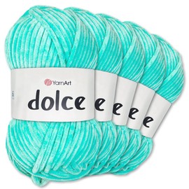 Frida's Wollhaus YarnArt 5 x 100 g Dolce Chenille Wool Yarn Knitting Crochet Amigurumi 52 Colours (746 | Turquoise)