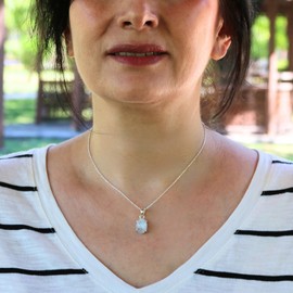 Oval Moonstone Pendant Necklace - Dainty Silver Natural Moonstone 4-Prong Charm with 18+2 inches Chain for Women, 10x14mm