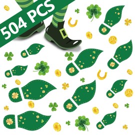 jollylife jollylife 504PCS St. Patrick's Day Decorations Leprechaun Footprints Floor Decals - Shamrock Gold Coin Party Decorations Stickers