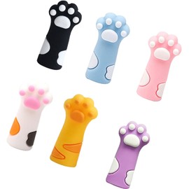 Cauaoa 6Pcs Cats Claw Pencil Caps Silicone Pencil Tip Covers Chewing-Proof Silicone Caps Wood Extender Holders School Supplies