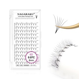 NAGARAKU Premade Fans Eyelash Extensions Premade Volume Fans Lash Extensions 120 Fans 6D 0.07D Curl 8mm Sharp Narrow Stem Clusters Thin Pointy Base Russian Fans Ready Volume Premade Lash Fan Fluffy