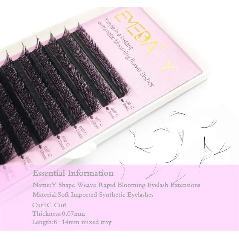 Y Eyelash Extensions C D Curl .07 mm 8-14 mm