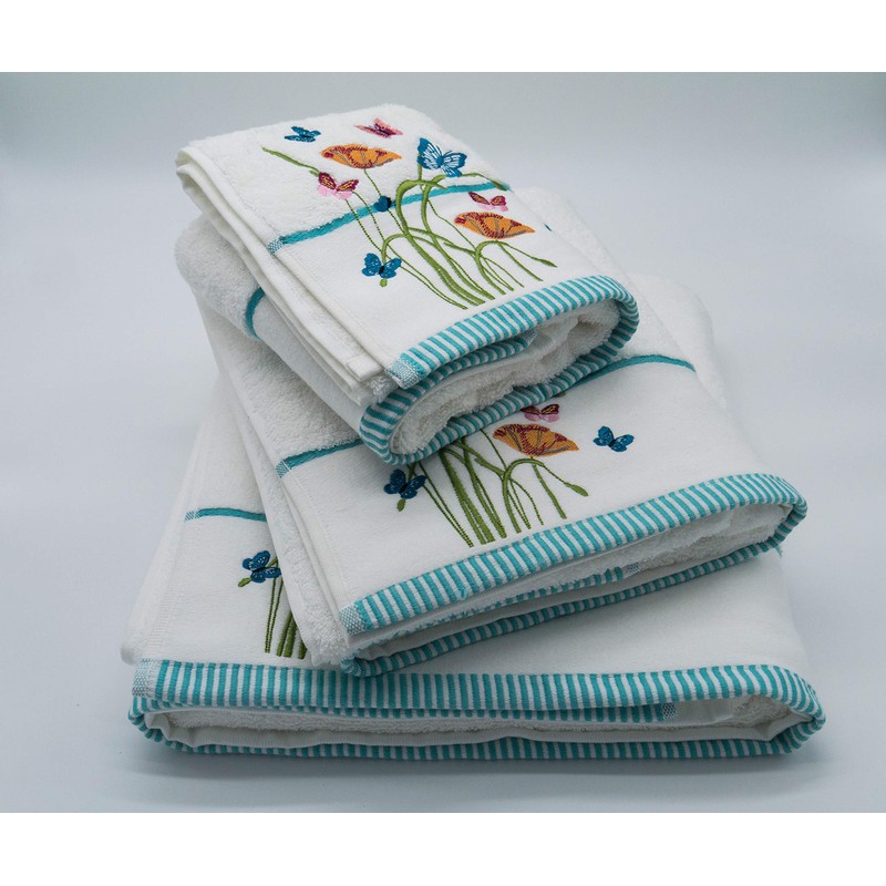Lex's Linens Floral & Butterfly Embroidered Bath Towel