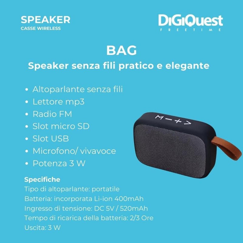 Digiquest Wireless Speaker with MP3 Player, FM Radio, Microphone, Micro