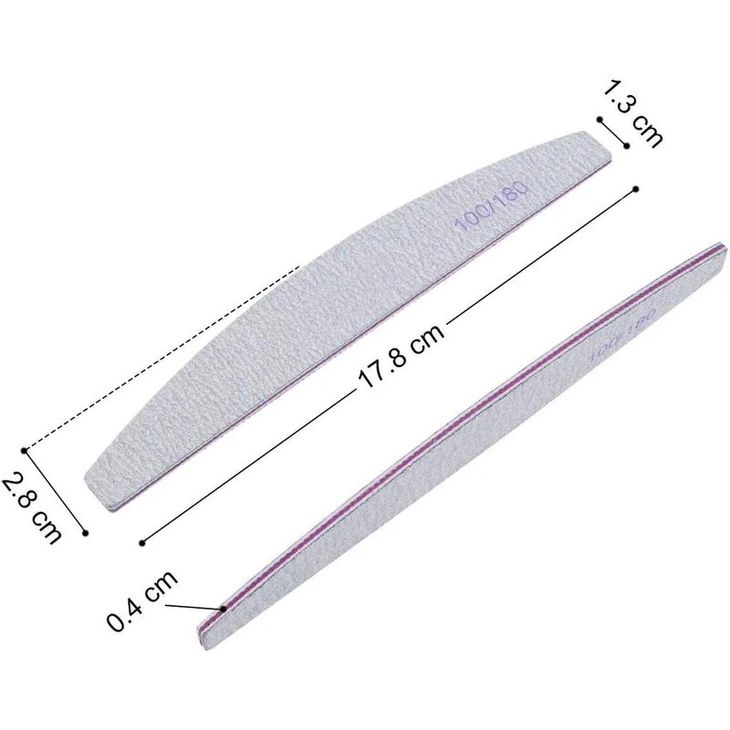 12 Pcs Nail Files Double Sided 100/180 Grit Half Moon