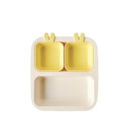 NESTIQUE Rabbit Mini Plate for Baby | Non-Slip Suction Baby & Toddler Plate | Divided Plates Design | BPA-Free Kids Dinnerware | Heat Resistant Microwave and Dishwasher Safe (Banana Yellow)