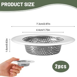 DmDoyy Pack of 2 Stainless Steel Drain Strainers, 7.3 cm Hair Strainer, Shower, Kitchen Sink Strainer, Shower Strainer, Drain Hair for Washbasin, Sink, Shower or Bathtub