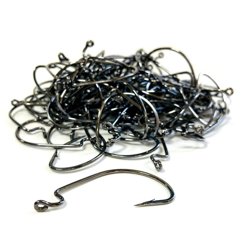 Freell 100pcs Offset Hooks #6 Worm Hooks Black Bass Rockfish