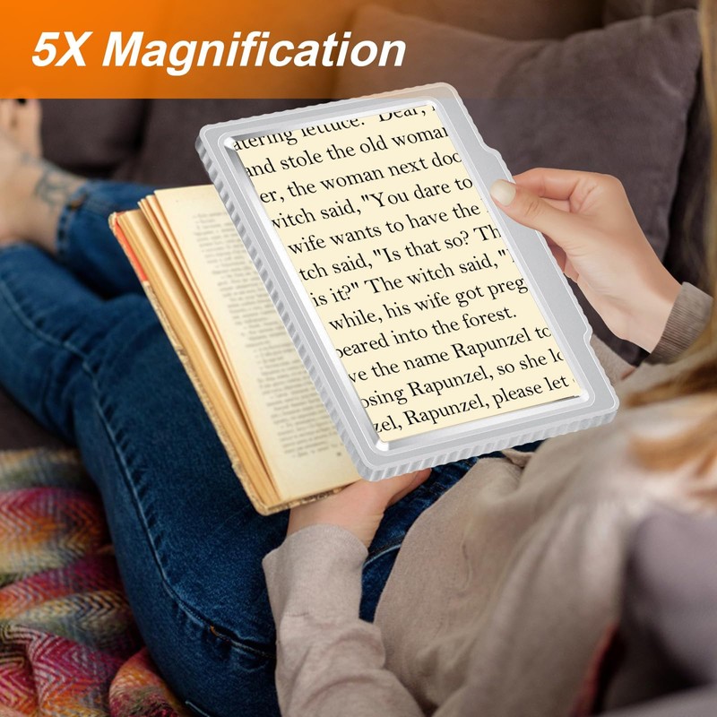 5 x Full Sided Magnifying Glass for Reading, Lightweight Handheld