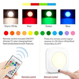 LUXSWAY Battery Operated Ceiling Light, 12 Color Changing Light with Remote and Timer Indoor, 250 Lumens, 6.7 Inch, LED RGB Shower Light for Cabinet Shed Pantry Corridor Hallway,1 Pack