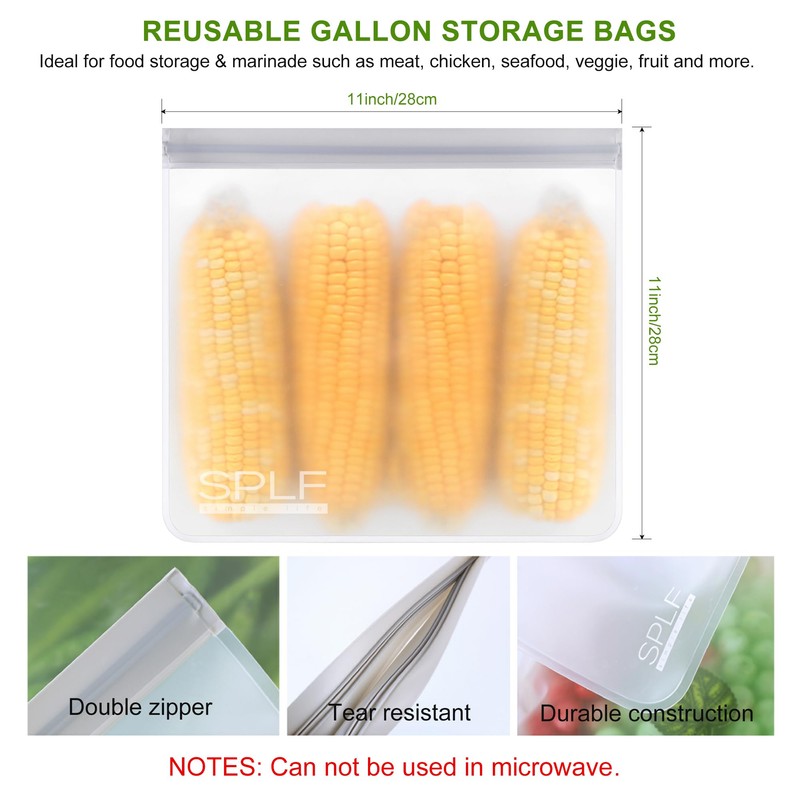 SPLF 6 Pack Reusable Gallon Freezer Bags Dishwasher Safe, BPA
