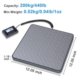 THINKSCALE Digital Shipping Postal Scale, 440 lb/1oz High Accuracy Postage Scale, Hold/Tare Function, Lightweight Scale for Packages/Luggage/Warehouse/Home, Commercial Weight Scale, Battery&AC Adapter
