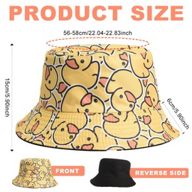 Yellow Duck Bucket Hat Unisex Fisherman Hat Double-Side-Wear Reversible Sun Hat Outdoor Fashion Sun Cap for Women Men Travel Beach Outdoor Activities 55-58cm (Yellow)