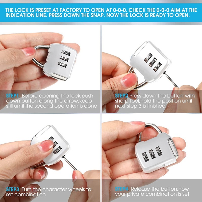 3 Digit Combination Padlock, 4mm Shackle Dia, Resettable Lock Zinc