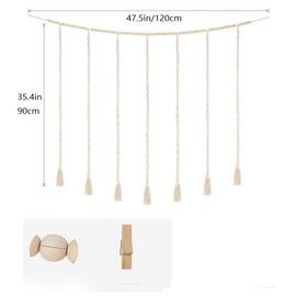 Yuelulala Hanging Photo Display with 45 Clips DIY Photo Collage Frames Boho Wooden Beads Hanging Photo Frames Multiple for Home Decoration Bedroom Living Room Teen Girl Gifts (A68-1)