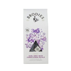 Brodies - Earl Grey With Cornflower Petal Tea in Biodegradable Pyramid Bags - 100% Natural Eco-Friendly and Sustainably Sourced - 6 Boxes Of 15 Tea Bags - Total Of 90 Plastic Free Pyramid Teabags