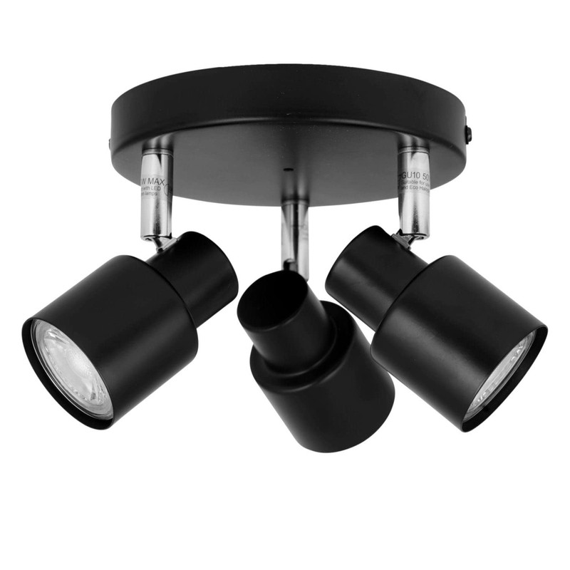 firstchoicelighting Black Bathroom Ceiling Spotlight, Modern 3 Way Adjustable Spot