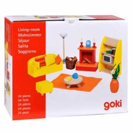 Goki 51904 Puppenhausmöbel für das Wohnzimmer, 34-teilig