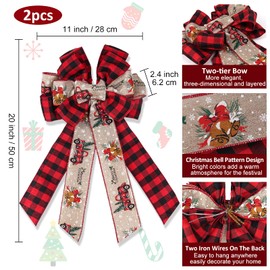RECUTMS 2 Pieces Christmas Bows Tree Topper Burlap Bows Christmas Wreath Bow Christmas Decorations Indoor Outdoor Red Bow