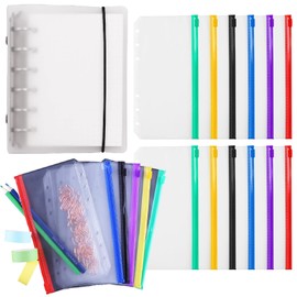 SensaBliss Transparent A6 Seal Binder with 6 Holes Clear Binder with 18 Zippered File Bags Waterproof PVC Loose Leaf Document Filing Bag for Tickets, Receipts, Small Items, Anti-Lost for School