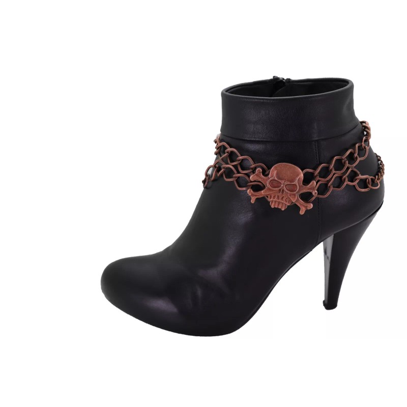 Unbranded Women Bronze Metal Boot Chain Bracelet Skeleton Skull CharmBiker