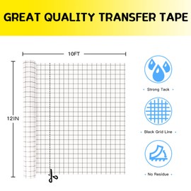 HTVRONT Strong Grip Transfer Tape for Vinyl- 12" x 10FT Black Alignment Grid Clear Transfer Tape for Vinyl for Shimmer Adhesive Vinyl Transfer Paper for Cricut, for Signs Stickers Decals Walls Doors