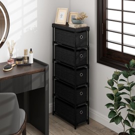 LOKO Slim 5-Drawer Dresser, Home Narrow Storage Tower with Anti-tip Kits, Space-Saving Chest of 5 Foldable Fabric Drawers, Compact Storage Organizer for Bedroom, Study, Closet