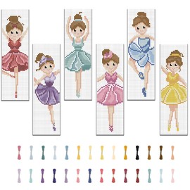 FREEBLOSS Set of 6 Bookmarks Cross Stitch Kits Cross Stitch Set Embroidery Pictures Cross Stitch Ballerina Pattern Bookmark Embroidery Kit for Beginners